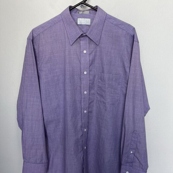 Stafford Executive | Purple Print Broadcloth Button Up Long Sleeve Shirt 16.5/34 - Picture 3 of 6